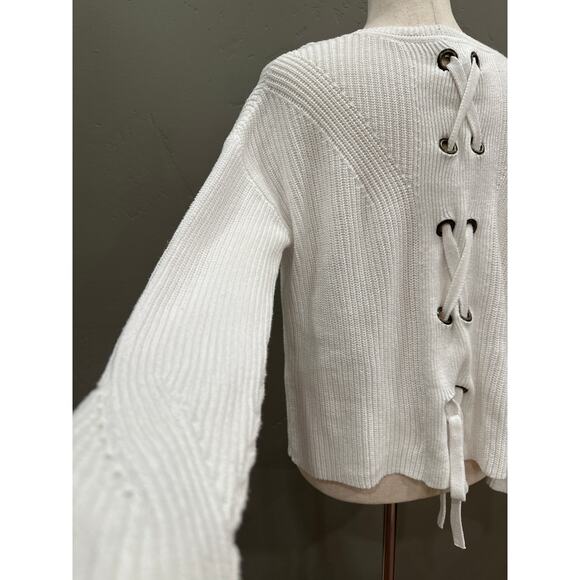 Lucky Brand White Lace Back Tie Sweater Size Medium Whimsy - Picture 8 of 16